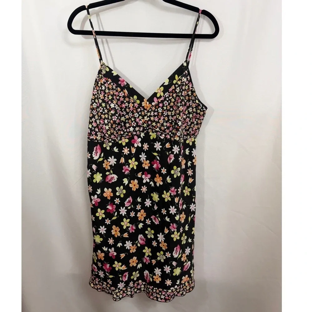 Womens Black Floral Spaghetti Strap Babydoll Lingerie Nightie XL Coquette‎
